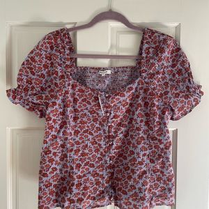 NWT Madewell button-Front Smocked-Back Top in Piccola Floral